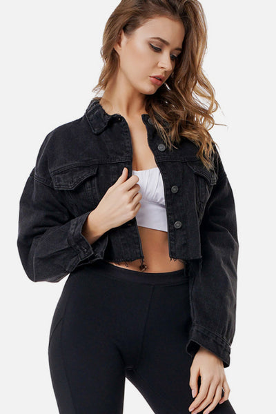 Raw Cropped Denim Jacket - OK BAZAAR | Trendy Attainable Fashion & Accessories