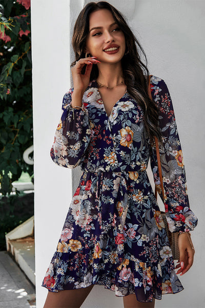 Floral Ruffled Hem Wrap Dress - OK BAZAAR | Trendy Attainable Fashion & Accessories