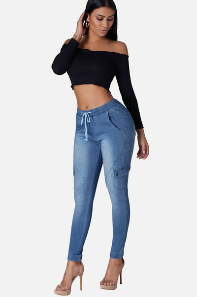 Drawstring Ankle Pocket Jeans - OK BAZAAR | Trendy Attainable Fashion & Accessories