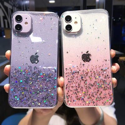 Clear Glitter Phone Case For iPhone 12 Pro 11 Pro Max XS Max XR X 7 8 Plus 12 Mini SE 2020 Cute Gradient Rainbow Sequins Coque - OK BAZAAR | Trendy Attainable Fashion & Accessories