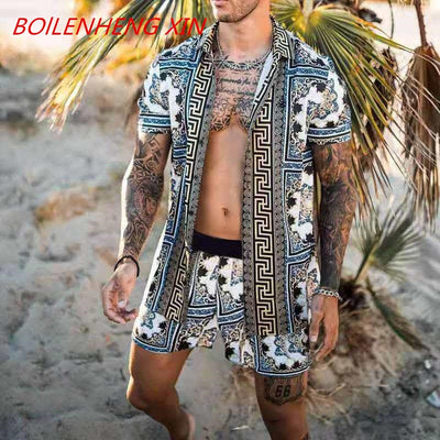 NEW Men Hawaiian Sets Printing 2021 Summer Short Sleeve Button Shirt Beach Shorts Streetwear Casual Mens Suit 2 Pieces INCERUN - OK BAZAAR | Trendy Attainable Fashion & Accessories