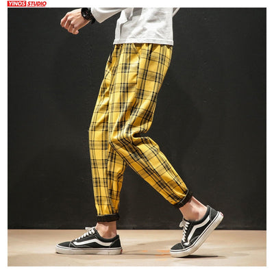 Dropshipping Japanese Streerwear Men Plaid Pants 2020 Autumn Fashion Slim Man Casual Trousers Korean Male Harem Pants - OK BAZAAR | Trendy Attainable Fashion & Accessories