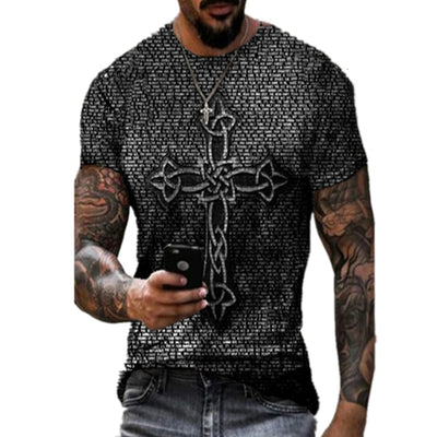 European and American men's foreign trade summer loose casual fashion round neck short sleeve retro cross print T-shirt - OK BAZAAR | Trendy Attainable Fashion & Accessories