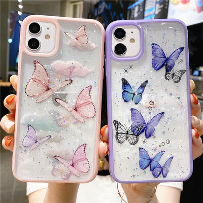 Cartoon Clear Glitter Butterfly Soft Shockproof Phone Case For iPhone 12 13 11 Pro Max XS Max XR X 6s 7 8 Plus SE Cute Shell - OK BAZAAR | Trendy Attainable Fashion & Accessories